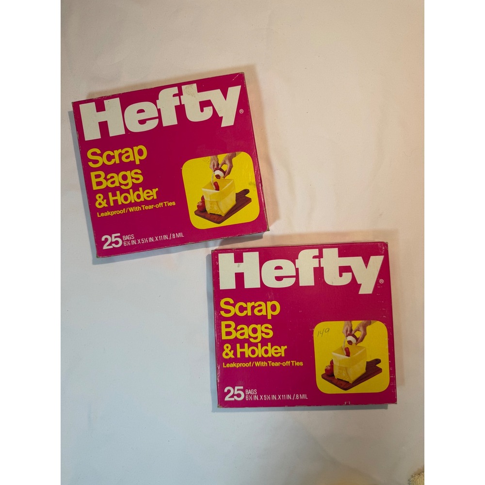 Vintage 1981 Hefty Scrap Bags & Holder 2 Boxes 25 Count Each Leakproof Retro
